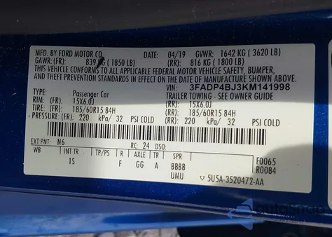 2019 Ford Fiesta Se from USA, damaged, VIN 3FADP4BJ3KM141998